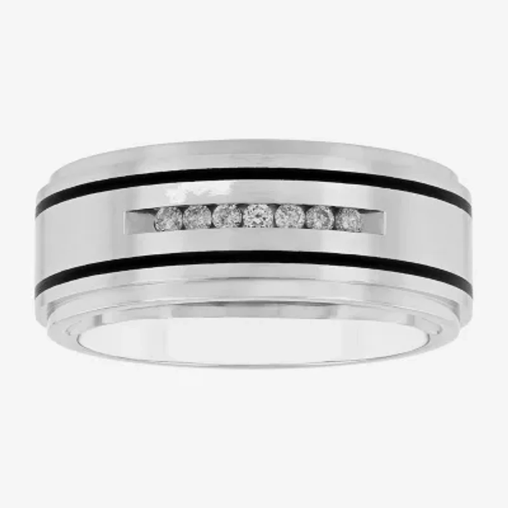 Mens Channel-Set Diamond Ring Stainless Steel