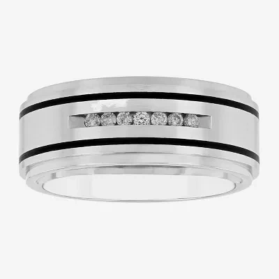 Mens Channel-Set Diamond Ring Stainless Steel