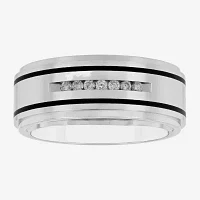 Mens Channel-Set Diamond Ring Stainless Steel