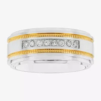 Mens Two-Tone Stainless Steel 1/7 CT.T.W. Natural Diamond Wedding Band