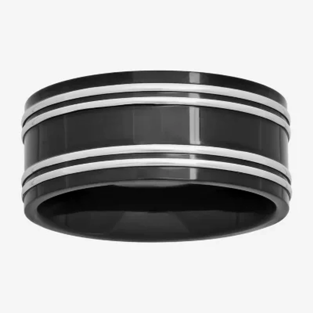 Mens 10mm Two-Tone Stainless Steel Wedding Band