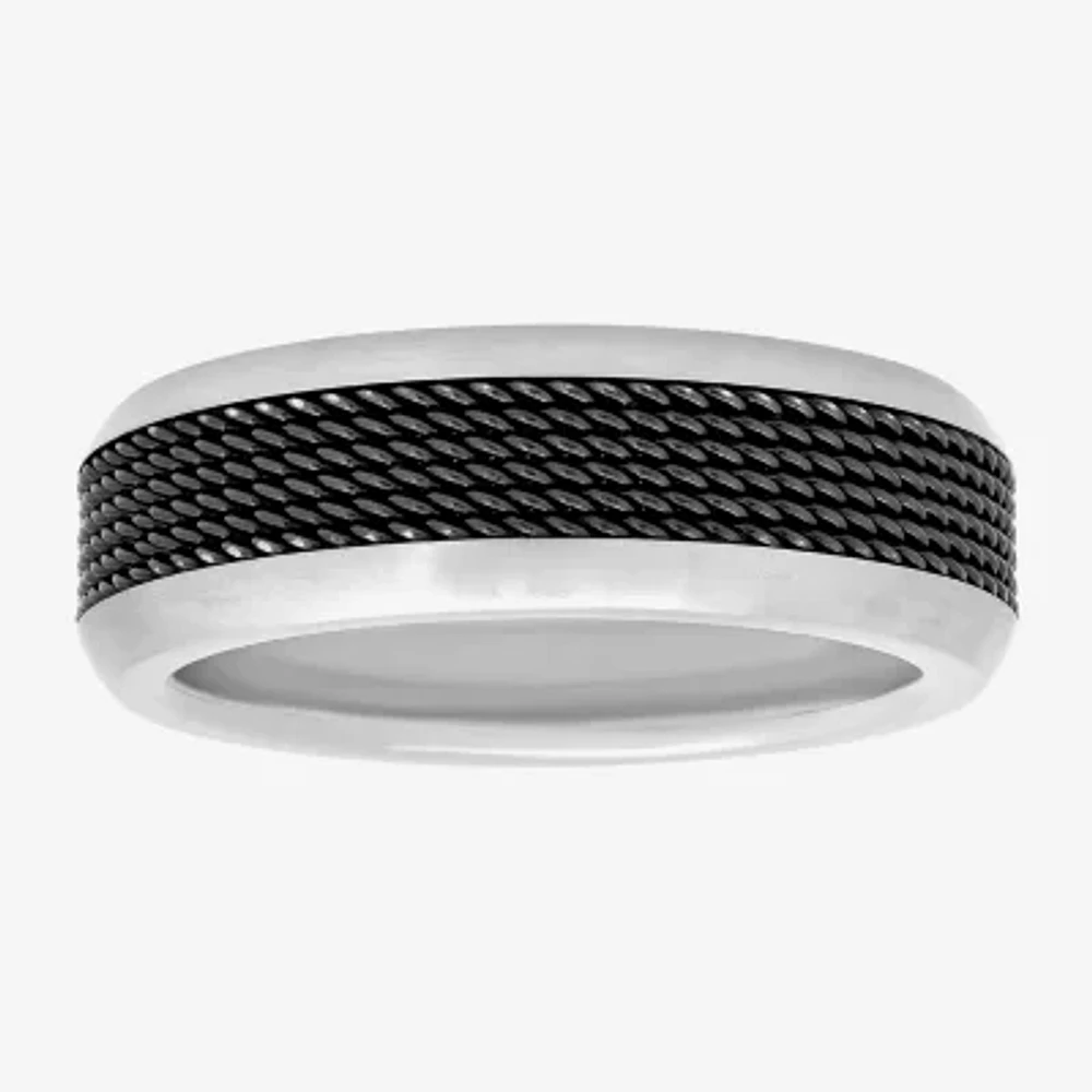 Mens Comfort-Fit Titanium & Black Mesh Ring