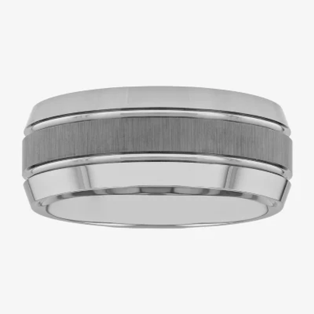 Mens 9mm Comfort Fit Tungsten Carbide Double Grooved Wedding Band