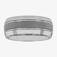 Mens 9mm Comfort Fit Tungsten Carbide Double Grooved Wedding Band