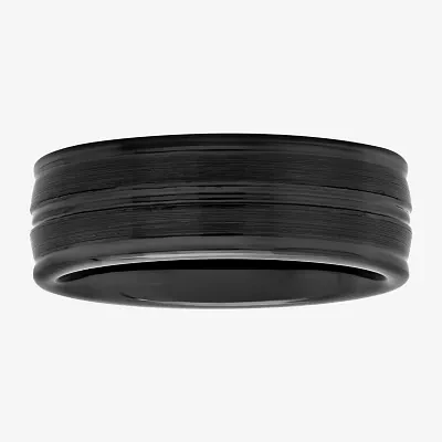 Mens Striped Black Ceramic 8mm Comfort Fit Wedding Band