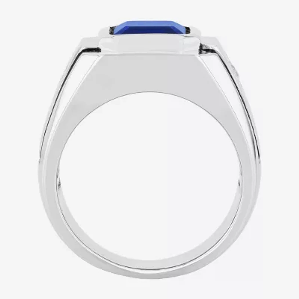 Mens Lab Created Blue Sapphire Sterling Silver Fashion Ring