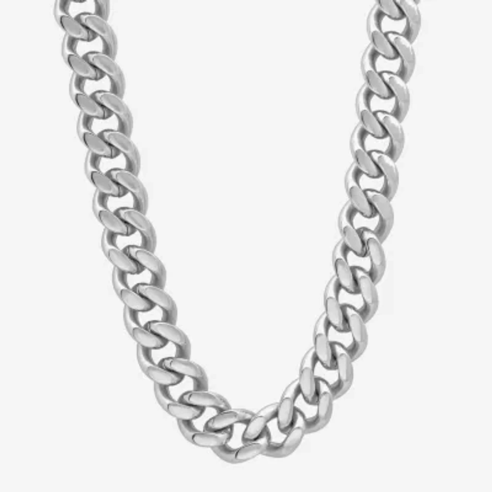 Mens Stainless Steel 24" 9mm Flat Curb Chain Necklace