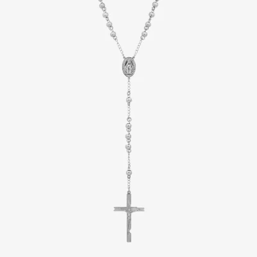 Mens Stainless Steel Cross Rosary Necklace