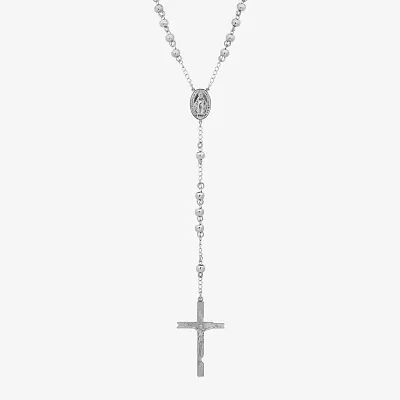 Mens Stainless Steel Cross Rosary Necklace