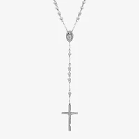 Mens Stainless Steel Cross Rosary Necklace