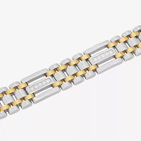 Mens Two-Tone Stainless Steel Cubic Zirconia Bracelet