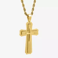 Mens Gold-Tone Ion-Plated Stainless Steel Cross Pendant Necklace