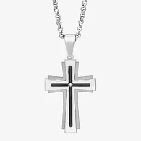 Mens Diamond-Accent Two-Tone Stainless Steel Cross Pendant Necklace