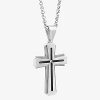 Mens Diamond-Accent Two-Tone Stainless Steel Cross Pendant Necklace