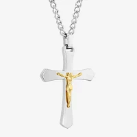 Mens Two-Tone Stainless Steel Crucifix Pendant Necklace