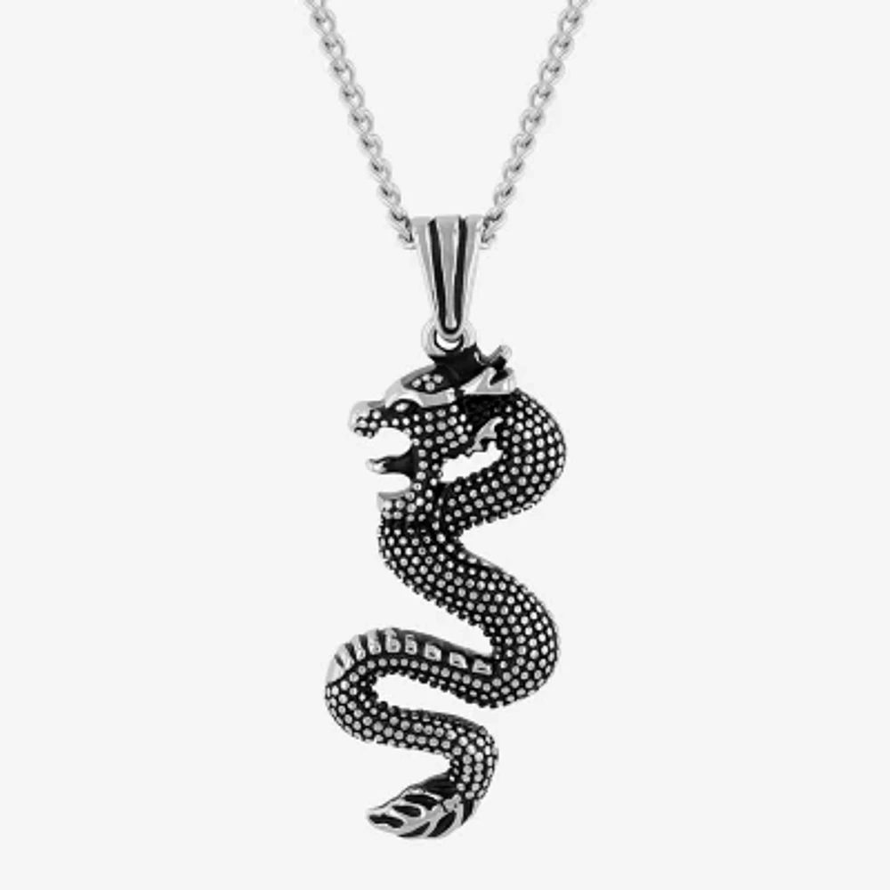 Mens Two-Tone Stainless Steel Dragon Pendant Necklace