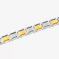 Mens 1/4 CT. T.W. Diamond Cross Two-Tone Stainless Steel Link Bracelet