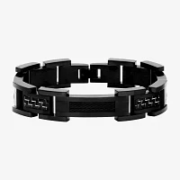 Mens Black Ion-Plated Stainless Steel and Carbon Fiber Link Bracelet