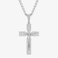 Mens Stainless Steel Lord's Prayer Crucifix Cross Pendant Necklace