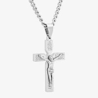 Mens Stainless Steel Lord's Prayer Crucifix Cross Pendant Necklace