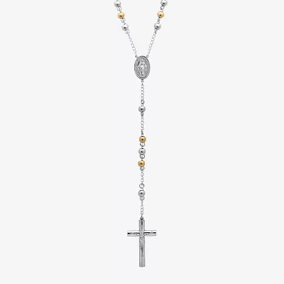 Two-Tone Stainless Steel Cross Rosary Necklace