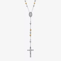Two-Tone Stainless Steel Cross Rosary Necklace