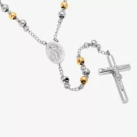 Two-Tone Stainless Steel Cross Rosary Necklace