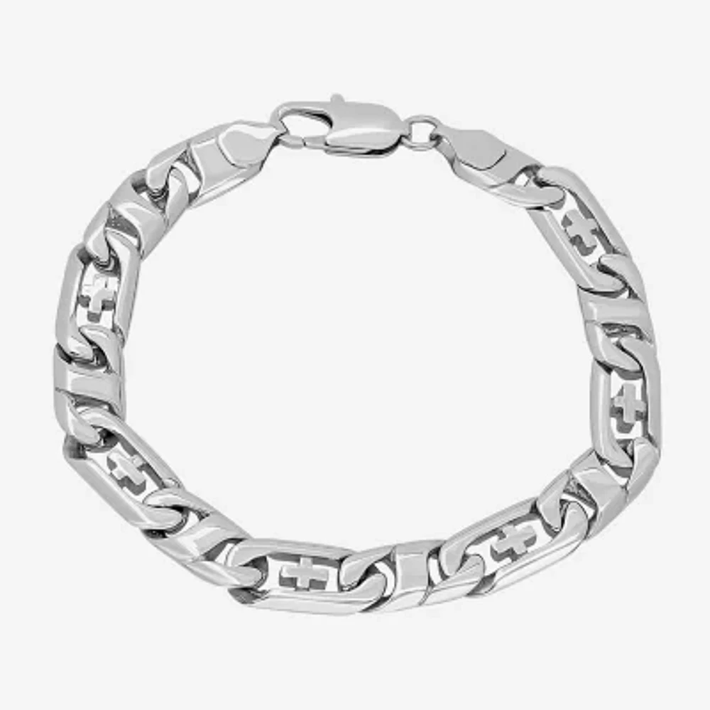 Mens Stainless Steel Cross Link Bracelet