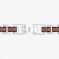 Mens Diamond-Accent Stainless Steel Brown IP ID Bracelet
