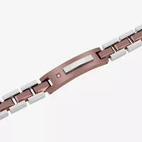 Mens Diamond-Accent Stainless Steel Brown IP ID Bracelet