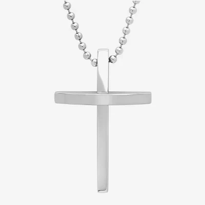 Mens Stainless Steel Curved Cross Pendant Necklace