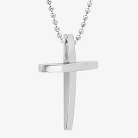 Mens Stainless Steel Curved Cross Pendant Necklace