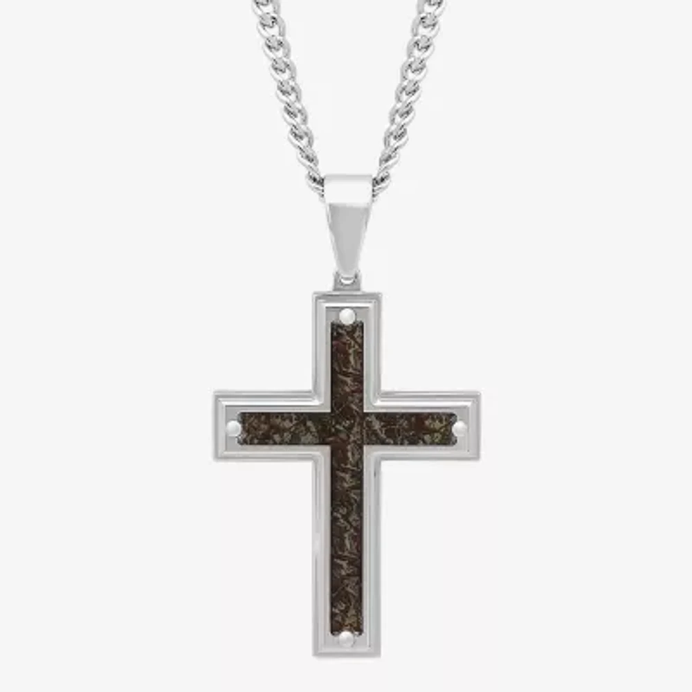 Mens Stainless Steel Cross Pendant Necklace