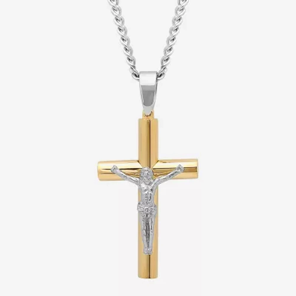 Mens Stainless Steel Crucifix Cross Pendant Necklace