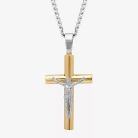 Mens Stainless Steel Crucifix Cross Pendant Necklace