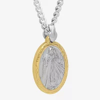 Mens Stainless Steel Divine Mercy Medallion Oval Pendant Necklace