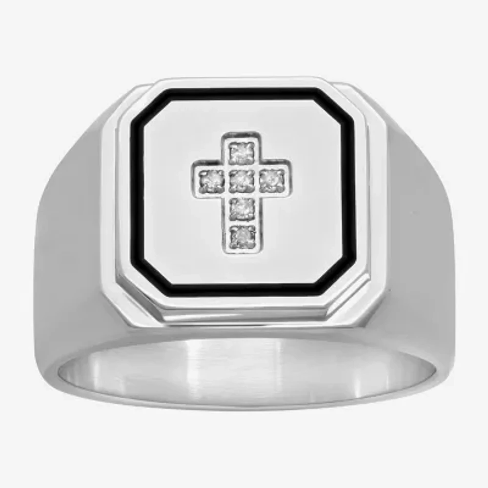 Mens Diamond Accent Stainless Steel Cross Ring