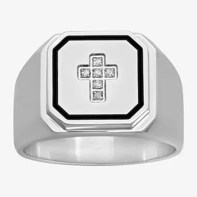 Mens Diamond Accent Stainless Steel Cross Ring