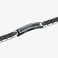 Mens 8.5 Inch Stainless Steel Carbon Fiber ID Bracelet