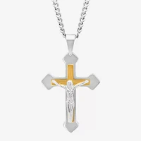 Mens Two-Tone Stainless Steel Crucifix Pendant Necklace