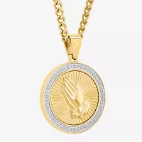 Mens 1/4 CT. T.W. Natural Diamond Stainless Steel Circle Prayer Hands Pendant Necklace