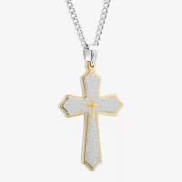 Mens Stainless Steel Lord's Prayer Cross Pendant Necklace