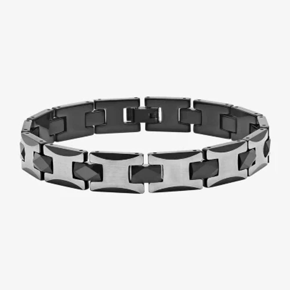 Mens 8 1/2 Inch Stainless Steel & Black Tungsten Link Bracelet