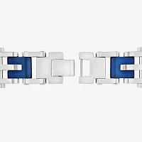 Mens 8 1/2 Inch Stainless Steel Blue IP Finish Cross and Bar Link Bracelet