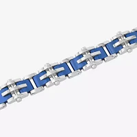 Mens 8 1/2 Inch Stainless Steel Blue IP Finish Cross and Bar Link Bracelet