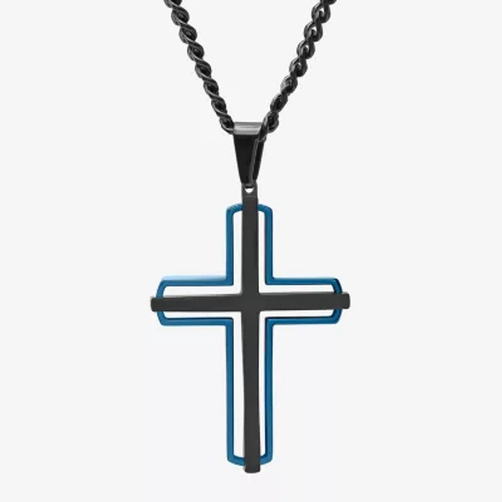 Mens Stainless Steel Cross Pendant Necklace