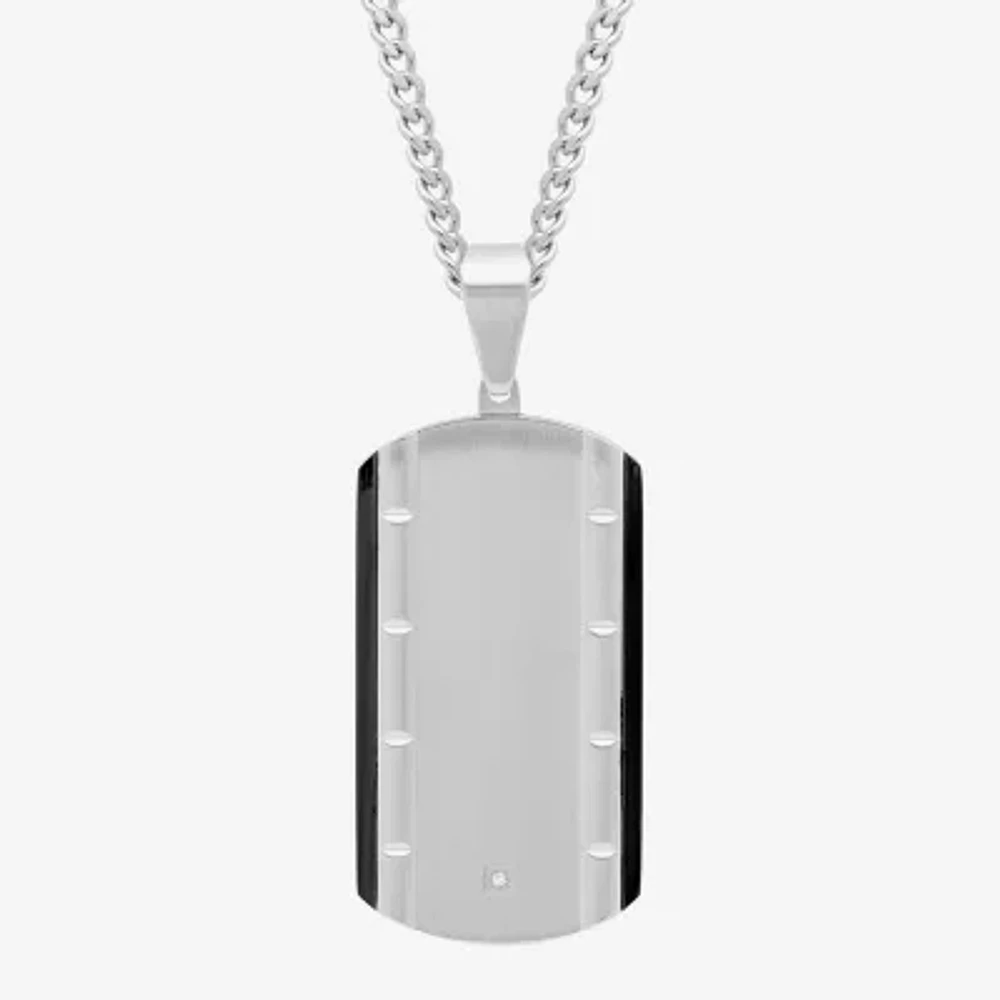 Mens Diamond Accent Natural White Diamond Stainless Steel Dog Tag 24 Inch Pendant Necklace