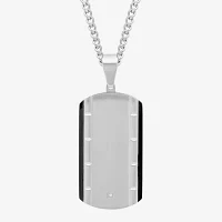 Mens Diamond Accent Natural White Diamond Stainless Steel Dog Tag 24 Inch Pendant Necklace