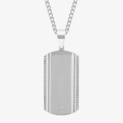 Mens Diamond Accent Natural White Diamond Stainless Steel Dog Tag Pendant Necklace