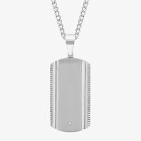 Mens Diamond Accent Natural White Diamond Stainless Steel Dog Tag 24 Inch Pendant Necklace